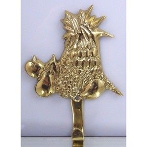 Brass Pineapple Fruit Hook Hanger Wall Key Holder Towel India Vintage Lacquered